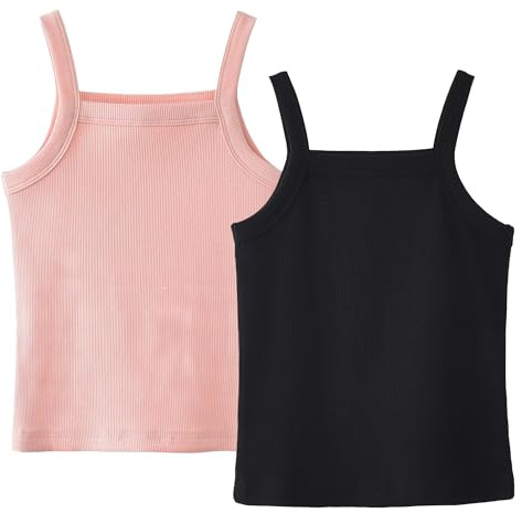 SEAUR Mädchen Tank Top Spaghetti Träger Unterhemd Sommer Einfarbig Ärmellos Oberteile Kinder Gerippt Crop Top 2er Pack 3-14 Jahre 110-160cm