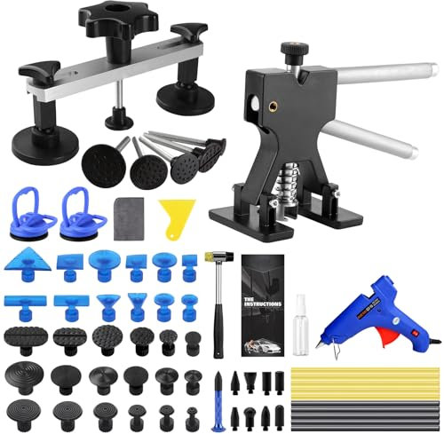 PDR TOOLS 59PCS Dent Puller Kit, Paintless Dent Repair Kit with Adjustable Width Dent Lifter & 100W Glue gun Hail Damage Dent Repair Kit for Auto Dent Removal, Small Hail Damage, Door Ding