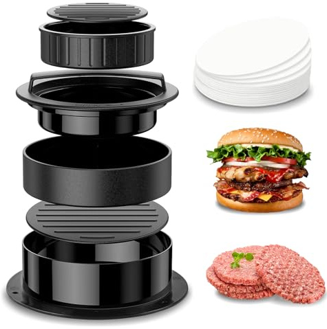 Burger Press, 3 in 1 Non Stick Patty Makers,200 Wax Paper Sheets, Hamburger Patty Maker, Stuffed Burgers Press,for BBQ Non Stick Sliders Beef Burger Press