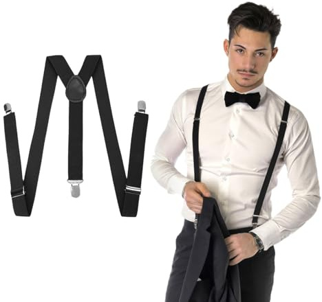 Auriselle Bretelle Moto Clip Uomo Extra Forti 2,5 cm con Bretelle Molto Forti 3 Clip in Metallo Elastiche e Regolabili per Tuta Moto Uomo e Donna (Nero)