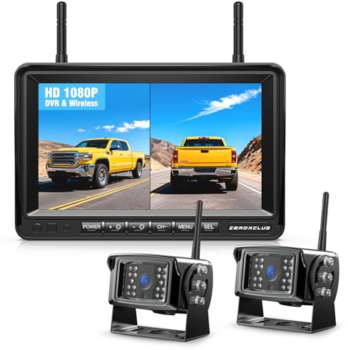Digital Rückfahrkamera Kabellos Set 7 LCD 1080P Monitor+Dual Kameras | IP69K wasserdichte Rückfahrkamera Funk, Nachtsicht, Wireless Einparkhilfe, Loop-Aufnahme, für LKW Wohnwagen Anhänger