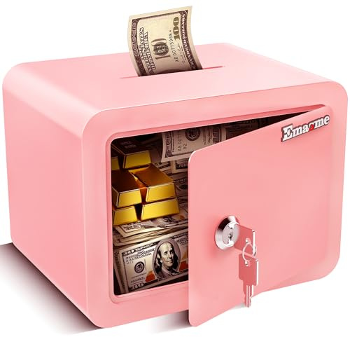 Pink Safe Kids Safe Mini Safes for Kids Small Safes for Home Dorm Safety Box for Money Cash Documents Mini Lock Box with Key Pink Portable (0.23 cubic feet)