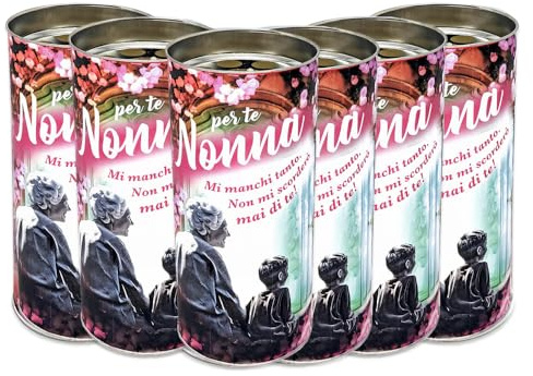 Ma Maison Set 6 Ceri Votivi Nonna 58x13 cm, Lumino Funerale - Candele Decorative, con Scritta, Non Profumata, Colorato, Durata 2 Giorni, Cimitero, Lapide - per i Tuoi Cari (Nonna)