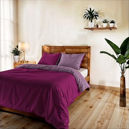 TESSILBOSIO Parure Copripiumino Piazza e Mezza 200x200 cm, Made in Italy - Patella e 2 Federe 50x80 cm – Double Face Tinta Unita – Sacco con Fissaggio Sotto Materasso (Piazza e Mezzo, fucsia/lilla)