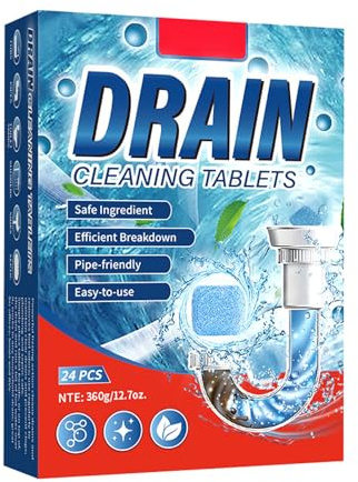 KOAHDE Pastiglie per la Pulizia Degli Scarichi Maleodoranti,Elimina Odori di Scarico Schiumogeni,24PCS,Pulizia Delle Tubazioni Fuoriuscita del Pavimento Della CucinaLiquido di Evacuazione Delle