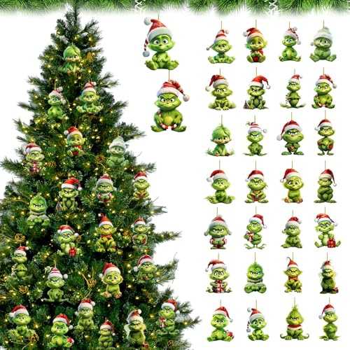 28 Stück G-lich Weihnachtsdeko Anhänger,2D Acryl Anhänger G-lich Figuren Papierschneid,Weihnachtsbaum Deko,Weihnachtsbaumschmuck für Weihnachten und Festliche Anlässe