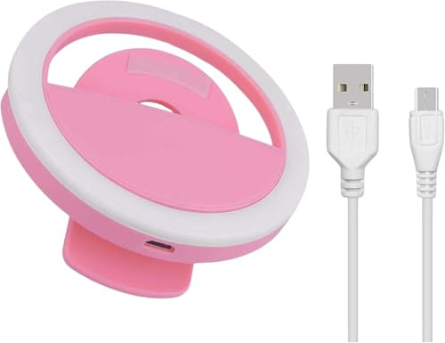 Selfie Ring Light for Phone, Portable Clip-on Selfie Photo Video Conference Lighting, Rechargeable Phone Selfie Ring Beauty Skin Light, LED Flash Phones/Camera Light-for Makeup,Live Streaming (Pink)