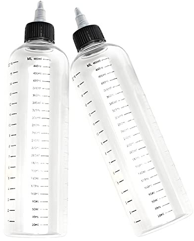 Fiacvrs 2 Pack Hair Oil Applicator, 16.9oz Hair Dye Colored Squeeze Bottle with Twist-On Top Tip Cap & Graduated Scale, 500ml Empty Plastic Applicator Nozzle Bottle for Oil Salon Hairdressing