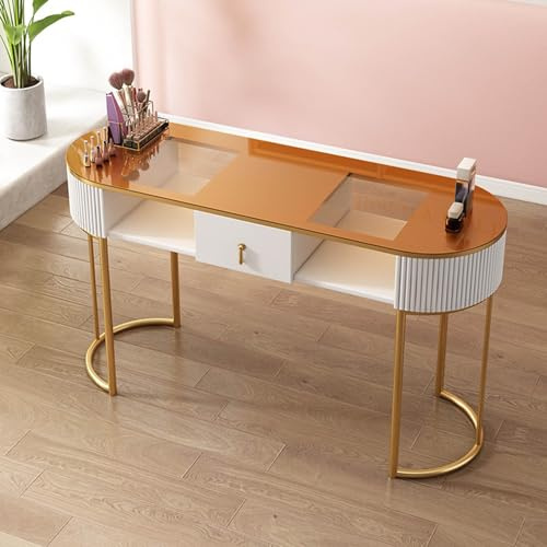 Mesa de manicura de escritorio de uñas, estación de trabajo profesional de madera con cajones y armario de almacenamiento para el hogar, spa, salón de belleza