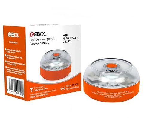 RAYPOW Ebox Baliza V16 Homologada DGT con Geolocalización IoT Luz Emergencia Coche Visible 1 km 360° Datos Pagados hasta 2038 Sustituto Oficial Triángulos IP54 Resistente Agua