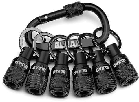 ELEAD 6-Piece Bit Holder Key Chain, 1/4 inch Black Hex Shank Bit Holders, Quick Release Design with Keychain Carabiner for Nut Driver, Screwdriver & Drill Bits, Tools Gifts for Men