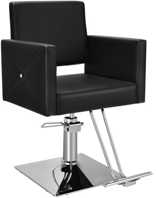 FANTASK 360° drehbar & höhenverstellbarer Friseurstuhl, Barbersessel mit hydraulischer Pumpe, Barberstuhl mit Fußstütze für Friseursalon & Barbershop, Schwarz