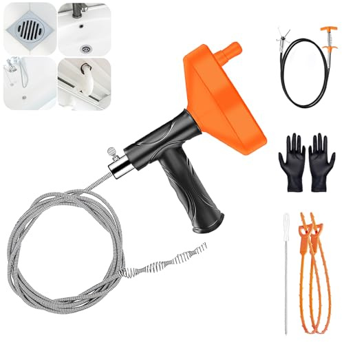 Drain Snake Auger (33 Feet), Plumbing Snake Drain Hair Clog Removal Tool, Sink Unclogger Drain Cleaner Tool for Bathroom Kitchen Tub Shower with Gloves