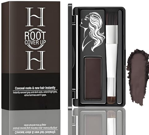Root Cover-Up Powder for Hairline Touch-Up and Contouring - Dual-Ended Brush with Mirror Compact for Natural Grey Coverage and Versatile Styling, Refillable Pressed for Long-Lasting Root