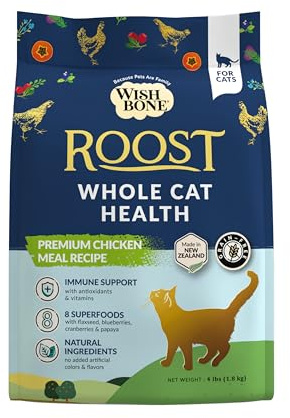 Wishbone Roost New Zealand Chicken, Gluten Free, Grain Free Dry Cat Food - Premium Chicken Recipe Cat Food for Overall Pet Health - 4 lb