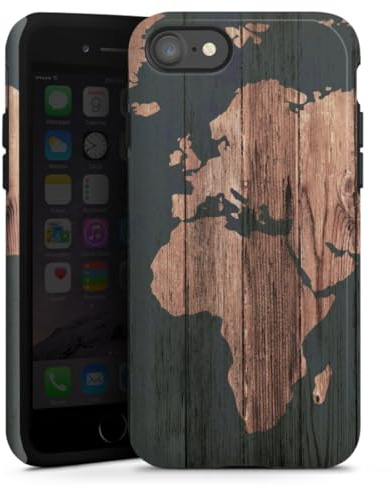 DeinDesign Coque Compatible avec Apple iPhone 8 Coque renforcée Coque Antichoc Carte géographique Aspect Bois Carte du Monde