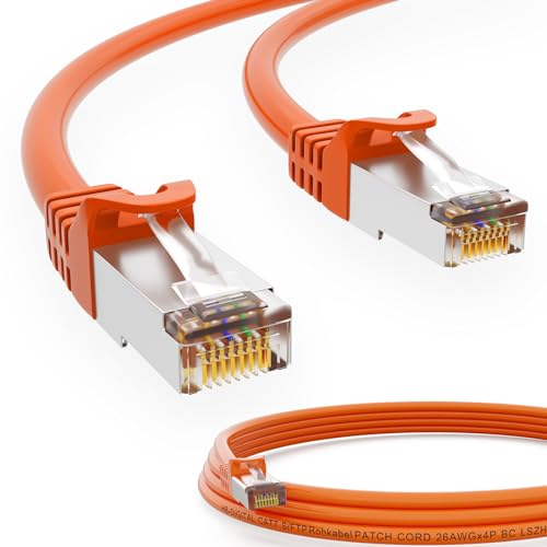 HB-DIGITAL 20m LAN Kabel RJ45 Patchkabel mit CAT 7 Rohkabel S/FTP - GHMT zertifiziert - 10 Gigabit Ethernet Netzwerkkabel Kupfer Profi PiMF für Patchpanel Switch PC Router - Orange