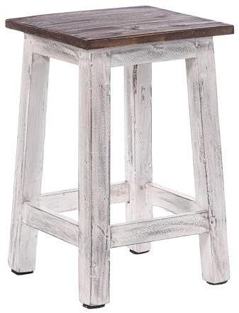DESIGN DELIGHTS RUSTIKALER Holz SITZHOCKER Madero | 48x30x30 cm (HxBxT), Recyclingholz | Holzhocker | Farbe: 05 weiß-Natur