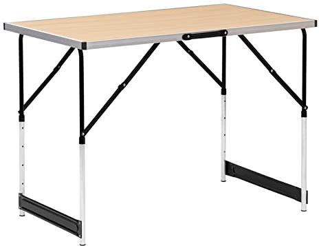WOLTU Tavolo da Campeggio Picnic Giardino Pieghevole Portatile Altezza Regolabile in MDF Quercia 100x60x73/94cm