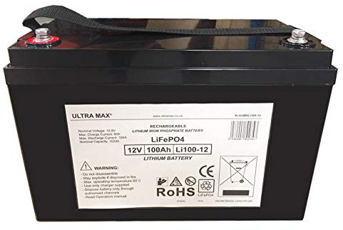 ULTRAMAX SMART BATTERY® 12V 100AH Lithium Iron Phosphate LiFePO4 Battery & Charger