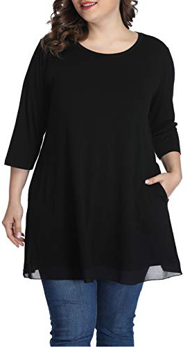 Shiaili Heather Plus Size Tunic Tops for Women Long Flowy Shirts for Leggings(2X, Black)