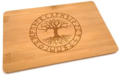 Samunshi® Holzbrett mit Gravur Yggdrasil Runen aus Bambus Brett Schneidebrett klein Brotzeitbrett Holz Schneidebretter Holzbrett Küche