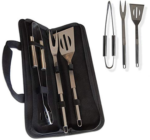 PROMO SHOP Kit Barbecue 3 Pezzi · Accessori Barbecue in Acciaio Inox ad Alta Resistenza · Include Spatola, Forchetta e Pinze ad Alta Resistenza al Calore