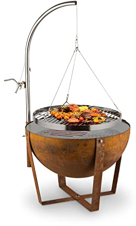 blumfeldt Fire Globe - Braciere Ø 60 cm, Griglia e Anello Cottura Ø 59 cm, Dimensioni: 60x120 cm (ØxA), Effetto Ruggine Artificiale, Altezza Regolabile