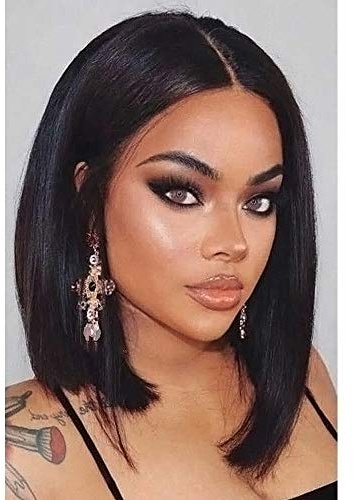 PORSMEER Kvinnor svart kort bob rak peruk rakt naturliga mittavskiljande hår peruker för kvinnor värmebeständigt syntetiskt peruk för fest cosplay Kkostym dagligen 10
