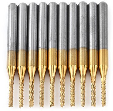 10pcs Carbide CNC End Mill, 1/16 Cutting Diameter Spiral Router Bits for Engraving