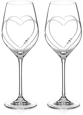 DIAMANTE Swarovski Wine Glasses Pair - ‘Toast Heart’- Embellished with Swarovski Crystals – Set of 2
