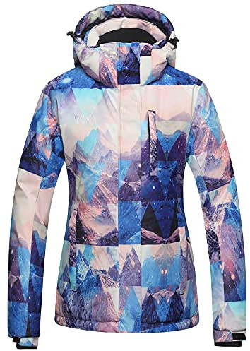 wantdo Women's Mountain Fully Taped Seams Waterproof Ski Snowboard Jacket with Hood Snow Mountain Print M