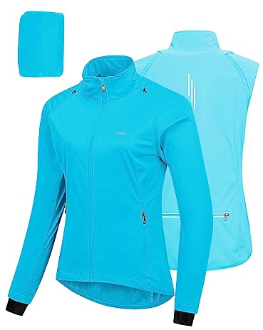 33,000ft Fahrradjacke Damen Wasserdicht Atmungsaktiv Sommer UV-Schutz Leicht Fahrradweste mit Abnehmbaren Ärmeln Fahrrad Reflektierend Regenjacke Frauen Blau M