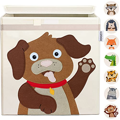GLÜCKSWOLKE Cesta Portagiochi Bambini - 15 Motivi I Contenitore per Giocattoli con Coperchio I Scatola Portaoggetti (33x33x33) compatibile con Scaffale Kallax I Cesto porta Giochi Cameretta - Cane