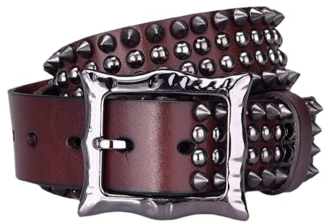 Herren & Damen Nietengürtel Im Vintage Spitznieten Handgemachter Design Gürtel Punk Rock Nieten Ledergürtel Echtleder Jeansgürtel Für Oder Gothic-Outfits,Kaffee,120cm/waist:40~42