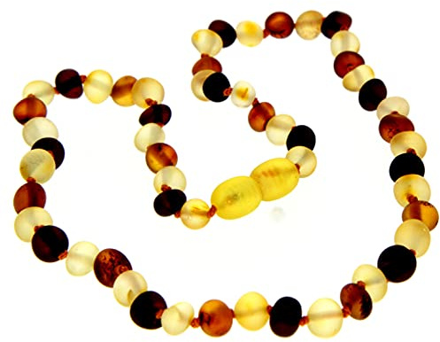 SilverAmber Jewellery Mehrfarbiger unpolierte baltische Bernstein perlen Halskettet - Kettenlänge 60 cm - Erhältlich in verschiedenen Farben und Größen - NRAWMIX60
