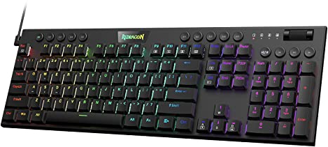 Redragon K619 Horus RGB tastiera meccanica, ultra-sottile progettato Wired Gaming Keyboard w/basso profilo Keycaps, Dedicated Media Control & Linear Red Switch, Pro Software supportato