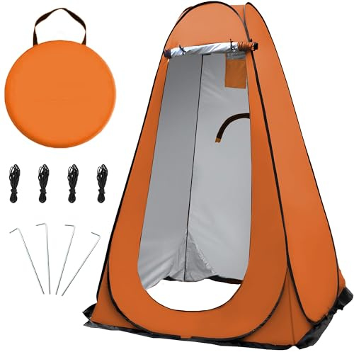 OUUTMEE Pop Up Camping Shower Tent, Portable Beach Dressing Changing Room UV/Rain Outdoor Privacy Shelter, UV Shower Enclosure Tents for Outdoor Hiking Beach Picnic Fishing, 3.93ft × 6.24ft (Orange)