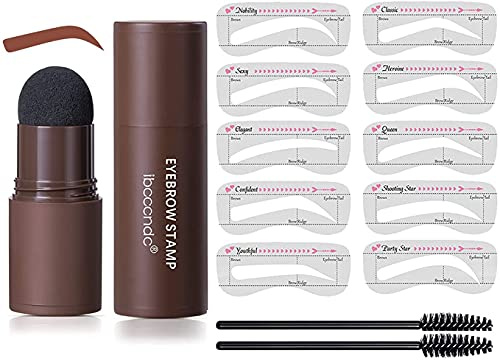 YICARE Kit de sellos de cejas de un paso para lápiz de cejas Juego de plantillas de cejas Kit de modelado de sellos de cejas, 2 pinceles de lápiz de cejas, 10 estilos de plantillas de cejas de larga
