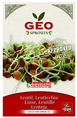 GEO Graines à Germer - Lentille - Graines à Cultiver Bio pour Salades et Plats avec Germination Rapide pour Culture en Germoir - 90g