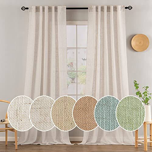 MIULEE Gardinen Vorhänge schlaufenschal Voile Vorhang Modern Leinenoptik Halbtransparent für Wohnzimmer Schlafzimmer Schiebevorhang 2er Set Stores Natural Linen Weiß 260x140 cm