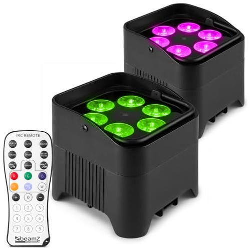 BeamZ BBP96S Uplight 2er Pack Akku LED Strahler RGB AW-UV LED Par Spot 6x12 Watt, 9h Akkubetrieb, Built-In WDMX-Receiver, Display, 6,10 DMX, 0-100% Dimmer, 7027LX, Eazy Link, RJ45, Schwarz