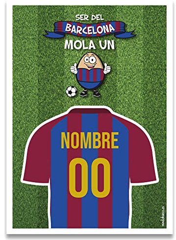 Regalo original tarjeta lamina de felicitacion personalizada con tu texto. Ser del Barcelona mola un huevo. Personaliza con el nombre y el numero que tu quieras. Tamaño A-4