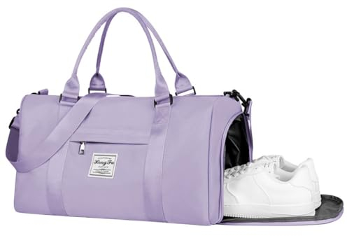 Flintronic Sporttasche Reisetasche, Reise Duffel Bag, Sport Duffel mit Schuhfach & Nassfach, Wasserdichte Übernachtungstasche, Reisetasche Gepäcktasche für Sport & Reisen für Herren Damen, Helles Lila