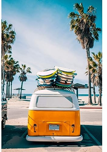 Ceanothe Tableau sur toile surf van 30x45 cm Décoration Murale Art Décoratif Muraux Peinture Imprimée en HD Salon Chambre Bureau Bois de Forêt FSC Fabriqué en France