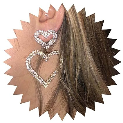 Inateannal Pendientes colgantes con forma de corazón con diamantes de imitación pendientes con forma corazón amor cristales pendientes colgantes con forma corazón hueco grande circonia cúbica dorada