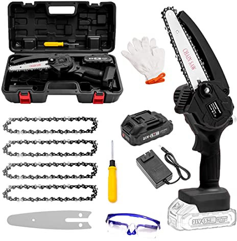 Small Chainsaw Battery Powered,6 Inch Cordless Chainsaw With Charger,cordless Chainsaw,Cordless Battery Power, Portable Electric Chainsaw, Suitable For Gardening, Wood, Outdoor Camping ( Color : Black