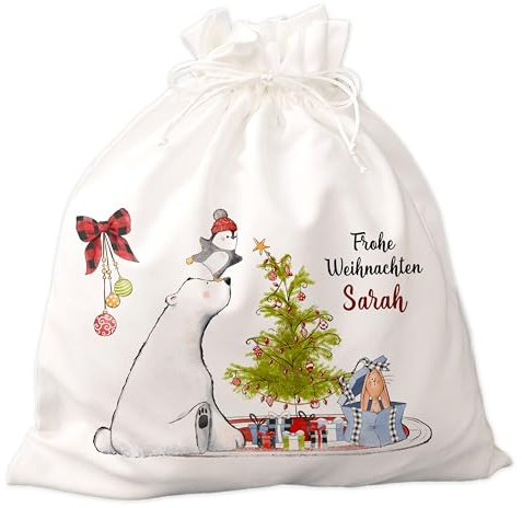 Feenstaub Nikolaussack mit Namen personalisiert, Weihnachten Verpackung, Geschenkesack, Nikolaussäckchen personalisiert, Weihnachtssack zum befüllen, Weihnachtstaschen Stoff Eisbär
