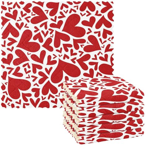 Mnsruu Microfibre Cleaning Cloths Red Hearts on White Reusable Dish Cloths for Washing Up 6 Pack Swedish Dishcloth Microfibre Cleaning Towels Washable Duster Rags Cloth Home