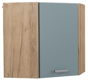 Vicco Eckhängeschrank R-Line, Küchen-Eckschrank, Blau-Grau/Goldkraft Eiche, 57 cm